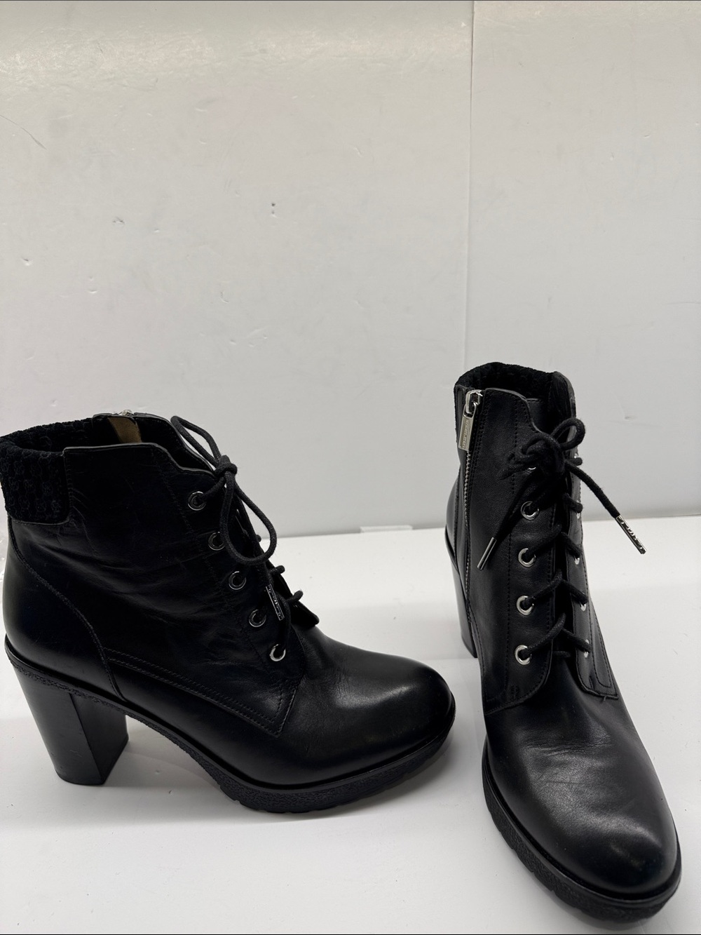 Michael Kors Black Lace-Up Block Heel Ankle Boots